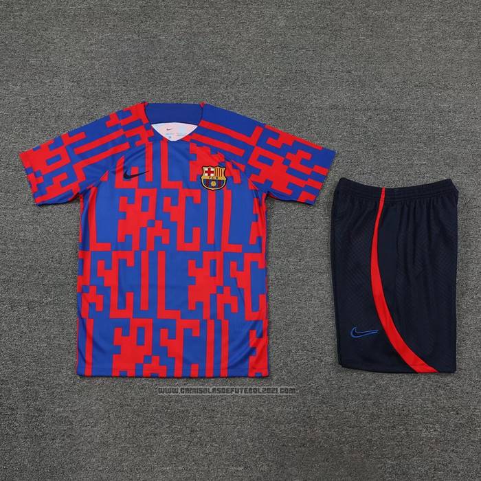 Fato de Treino Barcelona Manga Curta 2022-2023 Vermelho Y Azul - Calcas Curta